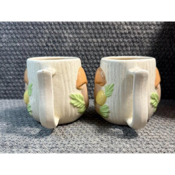 Vintage ARNEL'S Mushroom Mug Set Of 2 Coffee Tea MCM Ceramic Beige Signed 1986 - Picture 3 of 8